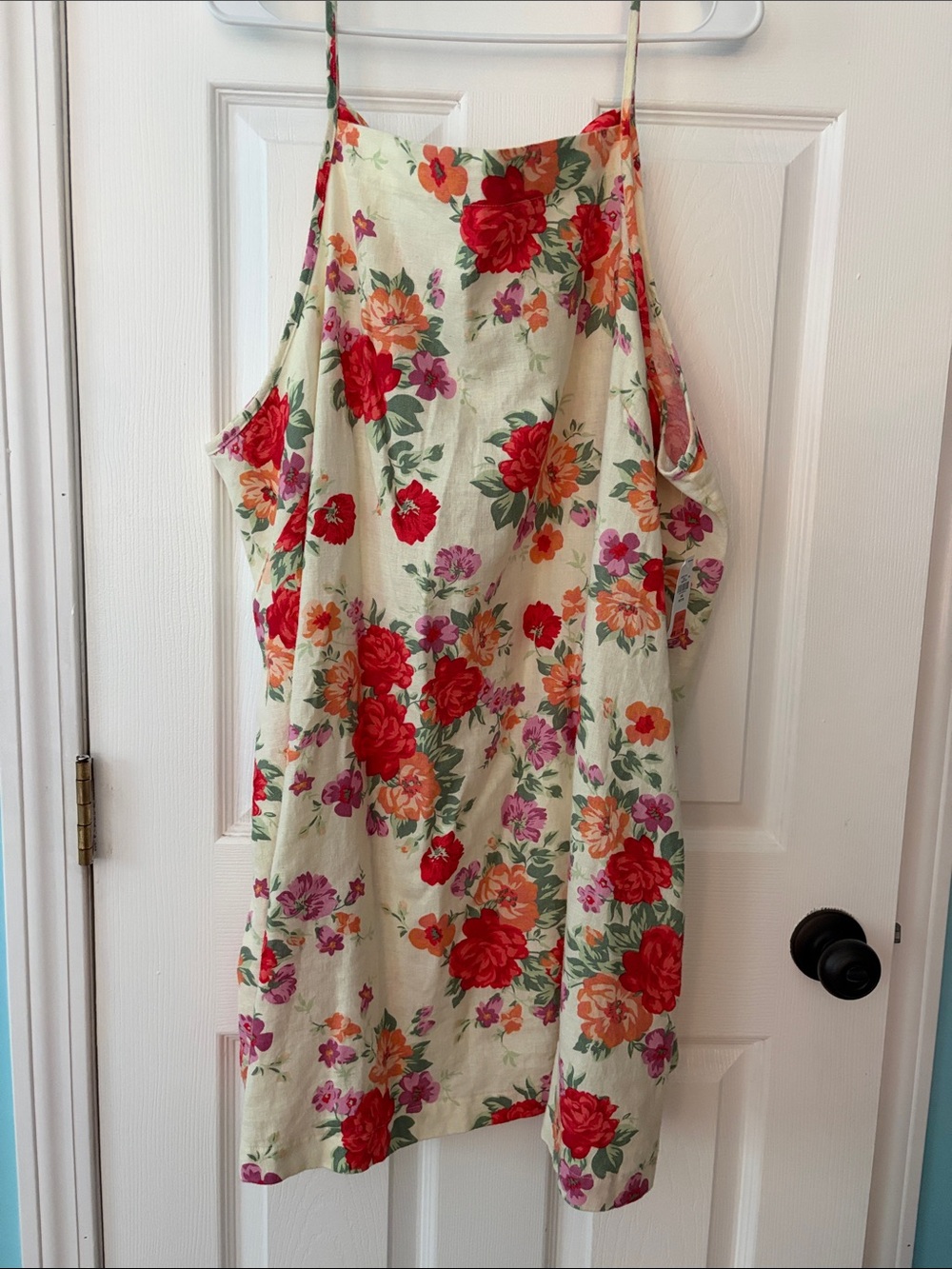 Old Navy Cream Floral Midi Dress with Red & Pink Blooms